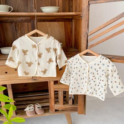 China Breathable Bear Long Sleeve Thin Floral Cardigan Jacket Autumn Clothing Children's Baby Cartoon Top Shirt for sale