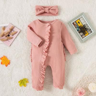 China Cartoon waffle fabric zipper baby foot sleeving body romper with headwear newborn winter romper for sale