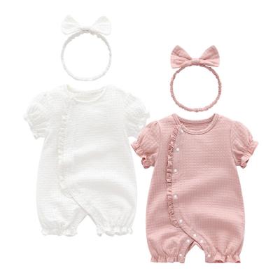 China 100% Cotton Summer 100% Cotton Baby Clothes Korean Style Bow Style Babies Rompers Free Solid Color Infant Clothing for sale