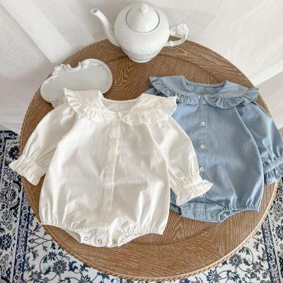 China 100% Cotton Autumn New Baby Girl's Plain Long Sleeve Romper Lace Doll Collar Baby Overalls for sale