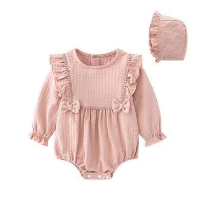 China 100% Cotton INS Babies Clothing Set New Long Sleeved Baby Bubble Rompers With Matching Hat Baby Frill Romper for sale