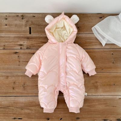 China Baby Snow Wear Casual Cute Angled Zipper Toddler Clothing With Hoodie New Arrival Plus Velvet Baby Warm Winter One Piece Overalls With Wings for sale