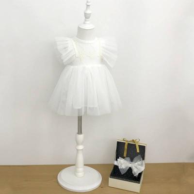 China Factory Sale Washable Ruffle Shoulder Baby Clothes 0 - 1 Year Old Girls Cotton Dress Toddler Wedding Dress Lace Skirt/Birthday Party for sale