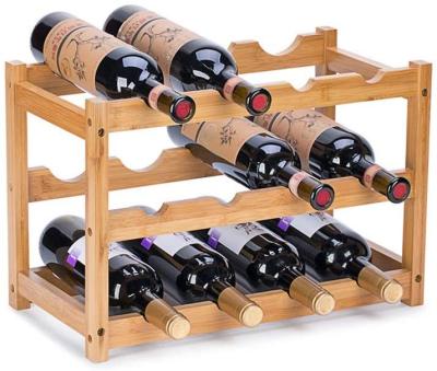 China Other Bamboo Free Standing Storage 3-Tiers Rack Counter Top Stackable Wine Rack for sale