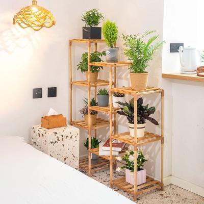 China Modern Bamboo Plant Rack For Multiple Indoor Plants , Indoor 7 Tier 10 Potted Plant Shelf for sale