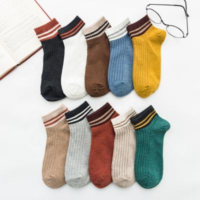 China Fashion antibacterial Japanese beautiful women's INS socks spring/Summer tube pure cotton stockings striped crew socks for sale