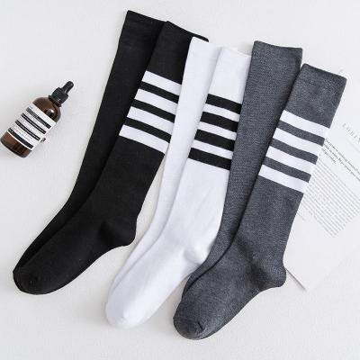 China Women's JK Uniforms Fashion Long Tube Socks White Striped QUICK DRY Long Socks Loose Cotton Socks for sale