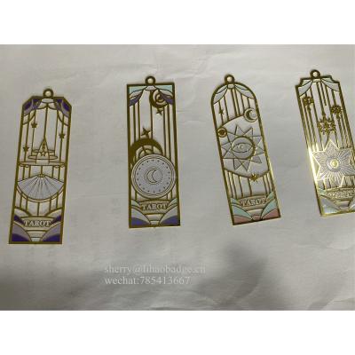 China Custom Brass Etched Europe Bookmark, Souvenir Gold Enamel Bookmark, Hollow Bookmark for sale