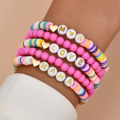 China 5Pcs Cute Set Letter Bohemian Colorful Love Heart Shape Soft Ceramic Bracelet For Girls Kids Beaded Bracelet Set Jewelry for sale