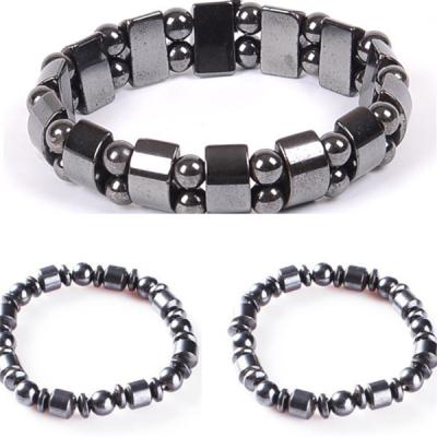 China FASHIONABLE Simple Black Strong Elastic String Health Therapy Geometric Beaded Magnetic Anti-fatigue Magnetic Bracelet for sale