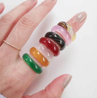 China Wholesale Natural Transparent High Quality Agate Gemstone Jade Jasper Finger Ring For Women Girls Jewelry Gift for sale