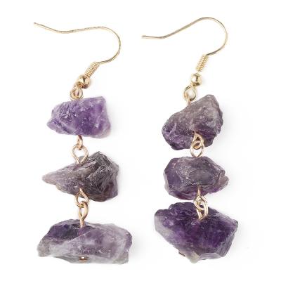 China Wholesale Trendy Natural Women Gift Fashion Crystal Druzy Stone Amethyst Drop Earrings Dangle Gemstone Earring for sale