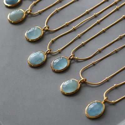 China Wholesale Trendy Dreamy Natural Stone 18k Gold Beaded Stainless Steel Gemstone Chain Necklace For Christmas Gift for sale