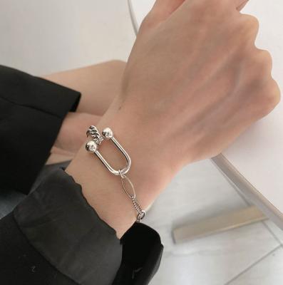 China Fashion CLASSIC Vintage U Shape Ribbon Simple 925 Ribbon Color Lock Bracelet For Women Chains for sale