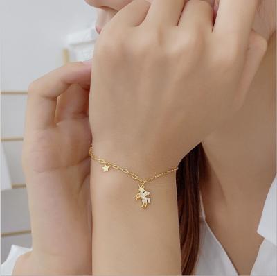 China Free Zircon Diamond Inlaid Cute Horse Pony Unicorn Star Charm Bracelest jewelry S925 Sterling Silver Gold Creative 5A tarnish TRENDY for sale