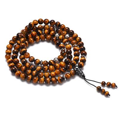 China Natural Stone Rosary FASHIONABLE Tiger Eye Stone Tassel Pendant 108 Prayer Beads Bracelet for sale