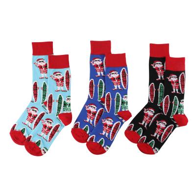 China Breathable Surfing Santa Socks Christmas Sock Stocking Wholesale Novelty Gifts Socks Men for sale