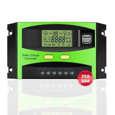 China Newly Wind Controller Upgraded High Quality 20A 30A 12/24V Solar Panel Auto Regulator With Dual USB Ports PWM Solar Charging Controller for sale