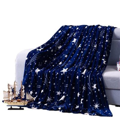 China Anti pill YC knitted polyester coral fleece fabric rolls hometextile starry sky blue super soft double sides for blanket for sale