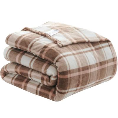 China Anti Pill Lattice Knitted Polyester Coral Fleece Fabric Rolls Brown Coffee Plaid Super Soft Double Sides Hometextile For Blanket for sale