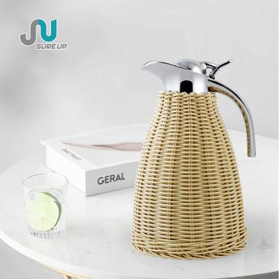 China Viable Popular Handmade Woven Natural Rattan Cover Thermos Coffee Pot Vacuum Coffee Jug for sale