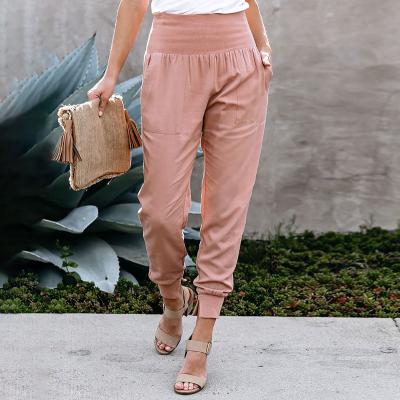 China Anti-Wrinkle Women's Pants And Trousers Fashion Ladies High-Waisted Solid Side Pocketed Waist Women's Casual Joggers Pants for sale