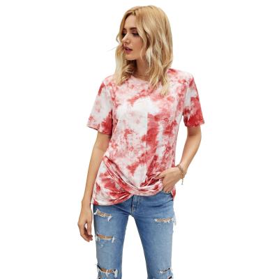 China Lady Short Sleeve T-shirt Round Neck Tie-dye Fashion Breathable Twisted Casual T-shirt Top Clothes For Women for sale