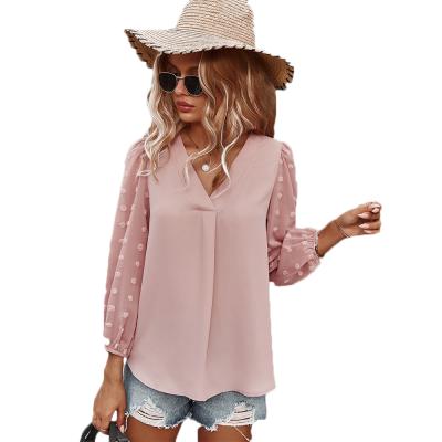 China Wholesale 2021 Latest Fashion Ladies Long Sleeve Shirt V-neck Breathable Chiffon Tops For Ladies for sale