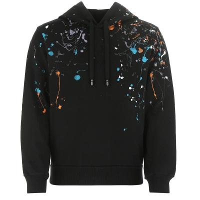 China Cotton French Custom Logo Anti-Wrinkle Fashion Design Drawstring Terry Paint Splatter Oversized Men Pullover Hoodies for sale