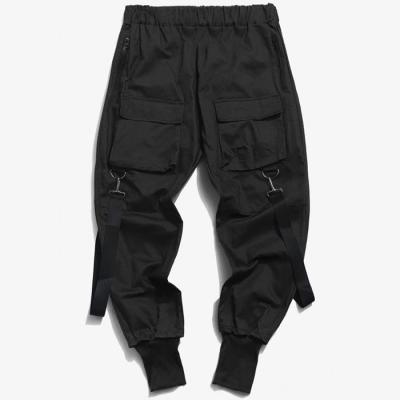 China Anti-pilling Fashionable Buckle Detail Pants Multi Pockets Casual Cargo Pants Black Track Utility Pants for sale