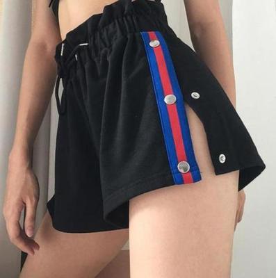 China Anti-wrinkle fashion most popular high waisted shorts with side stripe and buttons women's shorts for sale