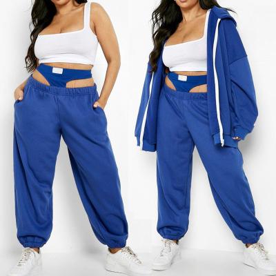 China Viable Custom Logo Womens Fashion Tracksuits Zipper Jackets With Oversized Joggers 2 Pieces Plus Size Womens Set for sale