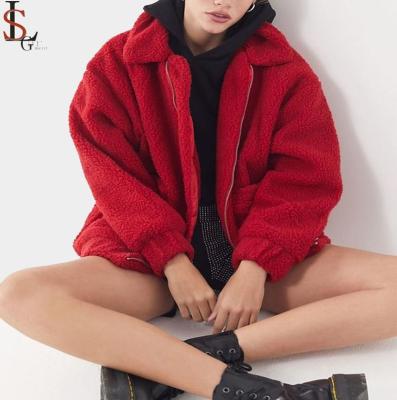 China Breathable Wholesale Red Teddy Coat Women Winter Oversized Jackets With Front Zipper New Design Photo Made In Canton. for sale