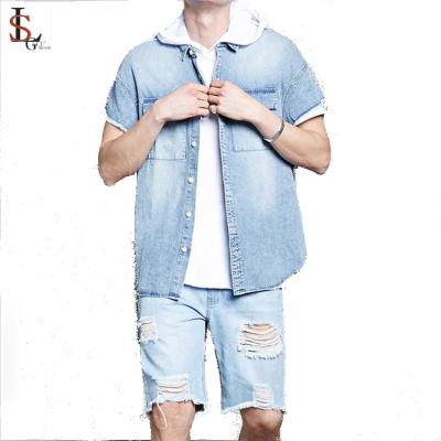 China Breathable Wholesale Sleeve Washed Fashion Casual Mens Denim Shirts for sale