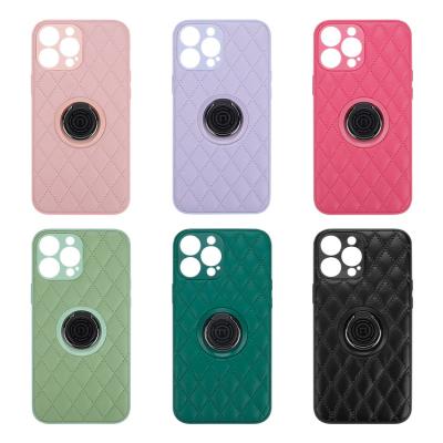 China Custom Leather Cover Shockproof Ring Phone Case Holder Diamond Square TPU PC Lickstand Mobile Phone for sale