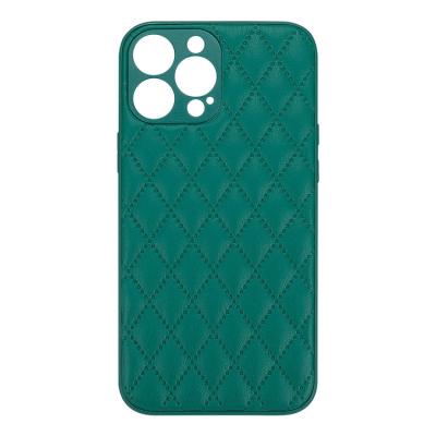 China Real Leather Grid Lens Protection Shockproof Texture Cell Phone Leather Case For 14 13 Pro Max Phone Case Diamond for sale