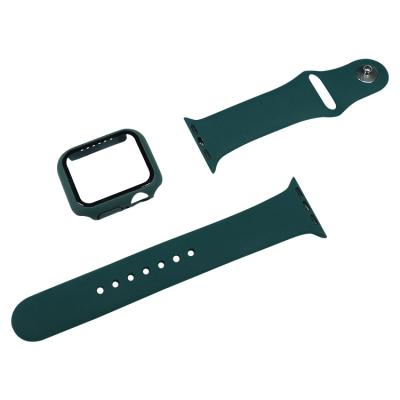 China Dirt Resistant Replacement Smart Watch Strap 38 40 42 44mm Tempered Glass Hard Case 2 Soft Rubber 2 in 1 Silicone Strap for Apple Watch for sale