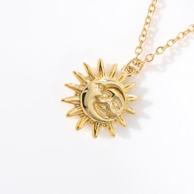 China High Quality Vintage Sun And Moon Charm Celestial Dainty Necklaces For Women Jewelry Stainless Steel Couples Chain Necklace for sale