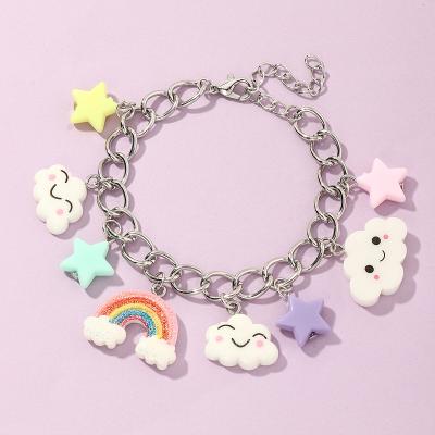 China Colorful Cute Cute Rainbow Bracelet Clouds Butterfly Stars Jewelry Charm Bracelet Girls Women Charm Bracelet for sale