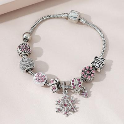 China TRENDY CZ Zircon Heart Charms Purple Rhinestone Crystal Butterfly Snowflower Charm Bangle Bracelet for sale