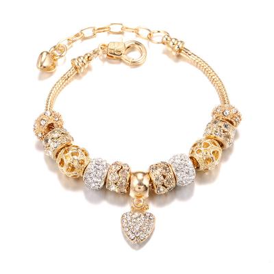 China High Quality Wholesale DIY Bracelet Alloy Big Hole Bead Bracelet Gold Beaded Jewelry Bracelet For Women for sale