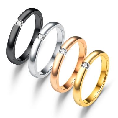 China Fashion Environmental Friendly Hot Selling Open Couple Rings Micro Inlaid Zircon Ring Simple Korean Stainless Steel Diamond Ring for sale