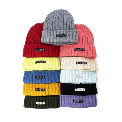 China Custom Embroidery COMMON Logo Rib Winter Kit Hats Outdoor Solid Color Warm Customize Beanies For Women And Men for sale