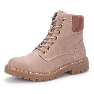 China Classic Microfiber Women's Lace-up Boots Ladies Winter Retro Comfortable Warm Collar Wholesale Custom Made Flat Boots for sale