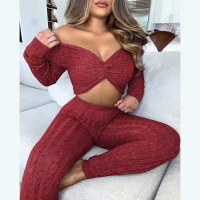 China 2021 Winter Crop Plus Size Women Sweaters Knitted Sets Main 2 Piece Pants Sweater Sets For Women Teams Sets Strapless Clothing for sale