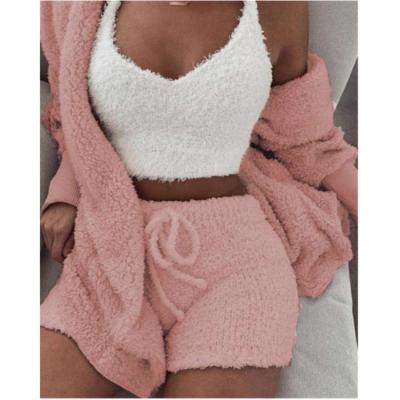 China Fittness Latest Design Hot Selling Women's 3 Piece Set Breathable Shorts Sets Pajamas Matching Women Three Piece Sets for sale