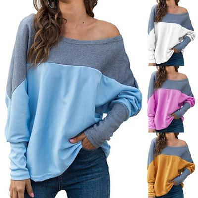 China Hot Selling Nti-pilling 2021 Fashion Long Sleeve One Shoulder Shirt Women Color Casual Splice Long Shirt For Ladies for sale