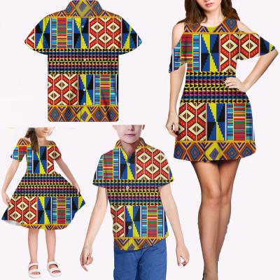 China African Tribal Pattern Family Colorful Family Man And Boy Triangle Girls Matching Dress Summer Dress Breathable Princess Shirt For Women for sale