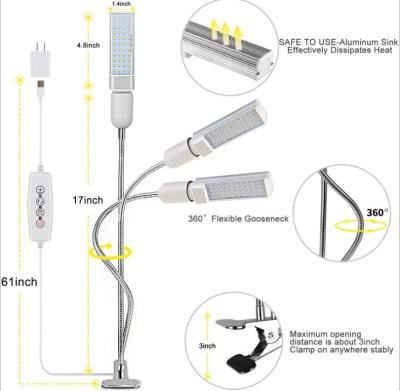 China Dimming+Time Control 3 Heads 80W Full Spectrum Indoor Led Bulb Greenhouse Grow Lamp USB Indoor Led Light for sale