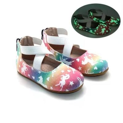 China Round Glow In The Dark Neon Color Enchanted Glitter Leather Baby Ballet Fabric Shoes Flat Baby for sale